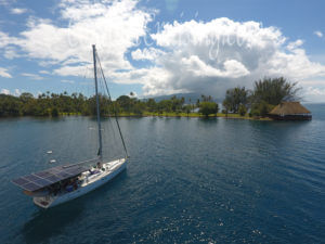 Just Drifting Anchored in front of Jardin Botanique Horaire Tahiti after hanging Christmas lights